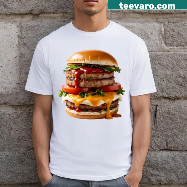 Illustrative t-shirt featuring a whimsical hamburger design