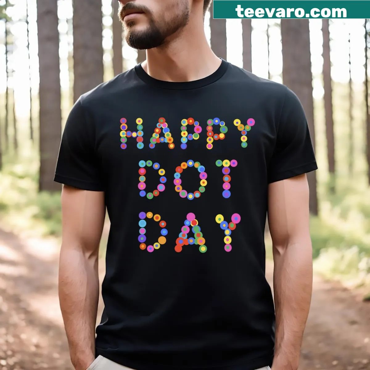 Colorful polka dots t-shirt for kids celebrating creativity and fun. — on a men's t-shirt