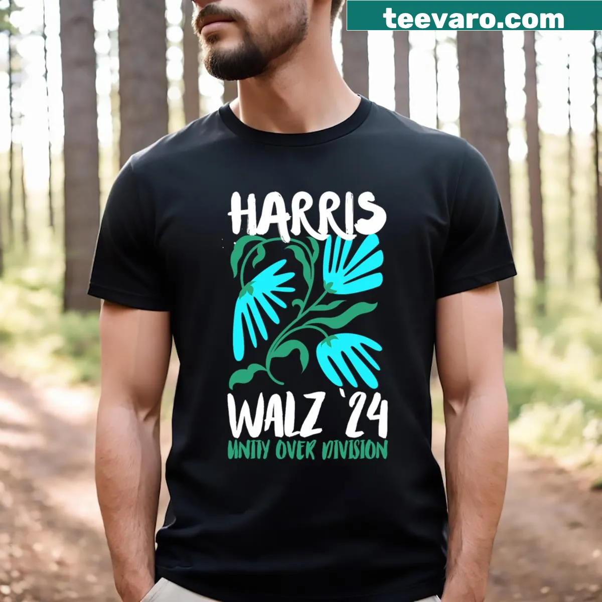Unity Over Division graphic T-shirt for Harris Walz's campaign. — on a men's t-shirt