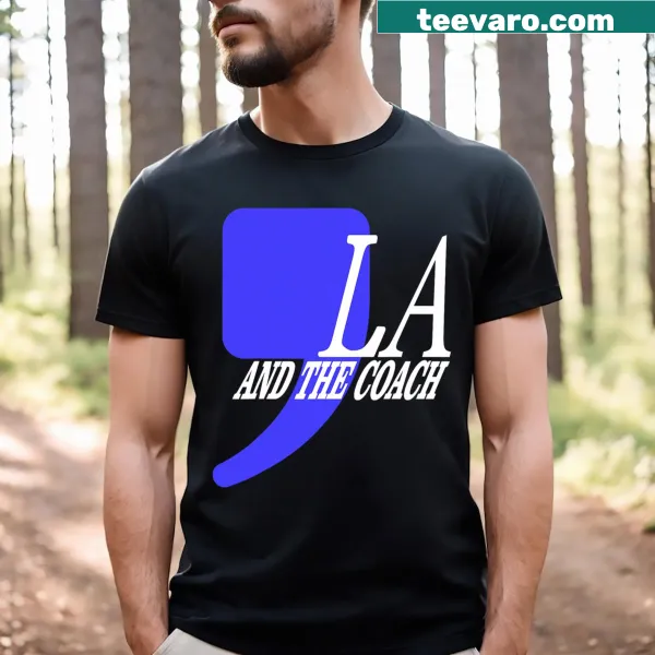 Witty 'Comma La' typography T-shirt supporting Harris Walz.