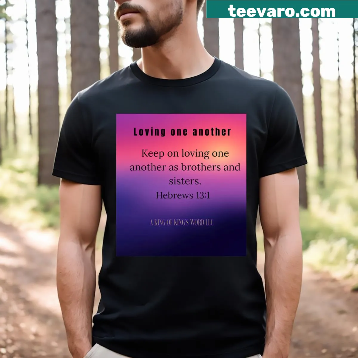 Inspirational typography graphic with 'Loving One Another'. — on a men's t-shirt