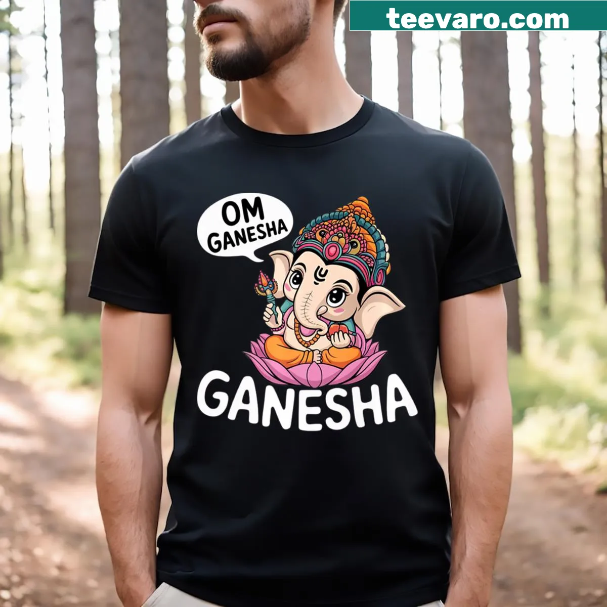 Artistic representation of Ganesha, the elephant god, in a t-shirt design. — on a men's t-shirt