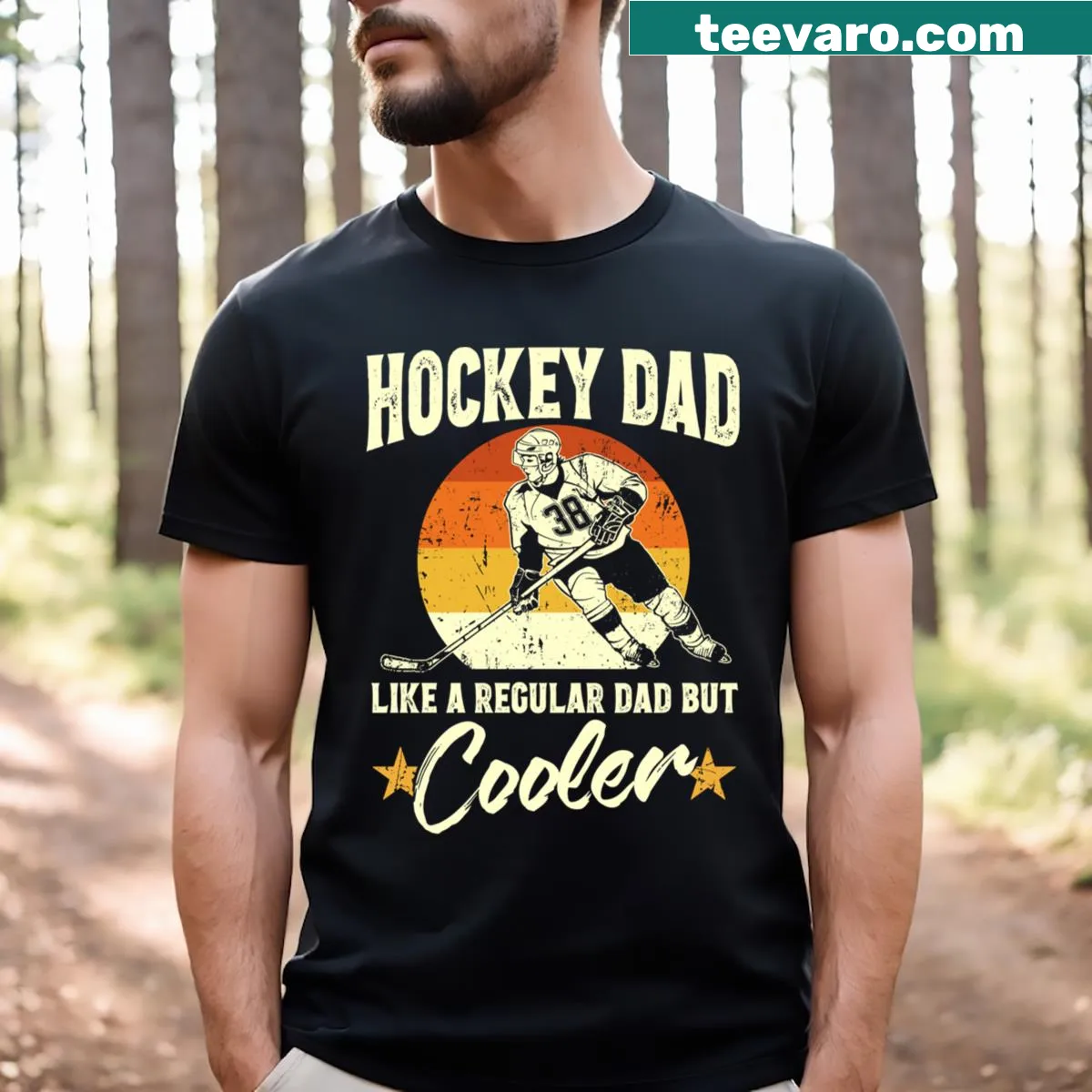 Funny Hockey Dad text graphic t-shirt — on a men's t-shirt