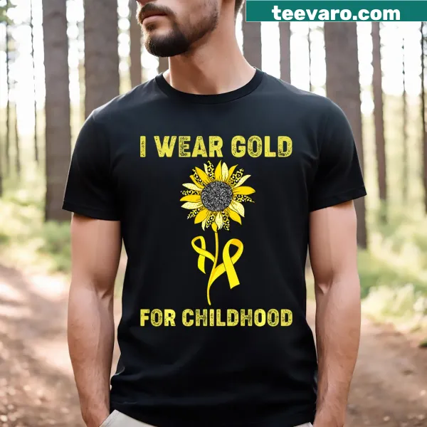 T-shirt with gold sunflower ribbon for childhood cancer awareness
