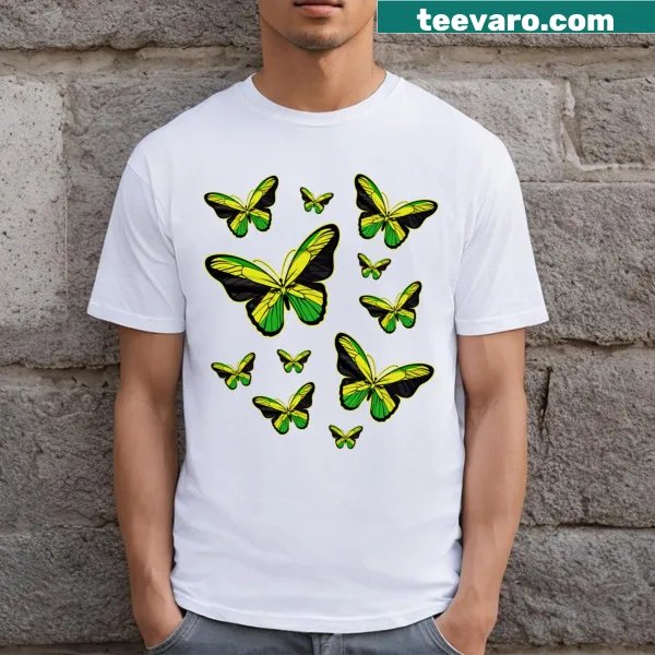Retro Jamaican flag graphic on T-shirt
