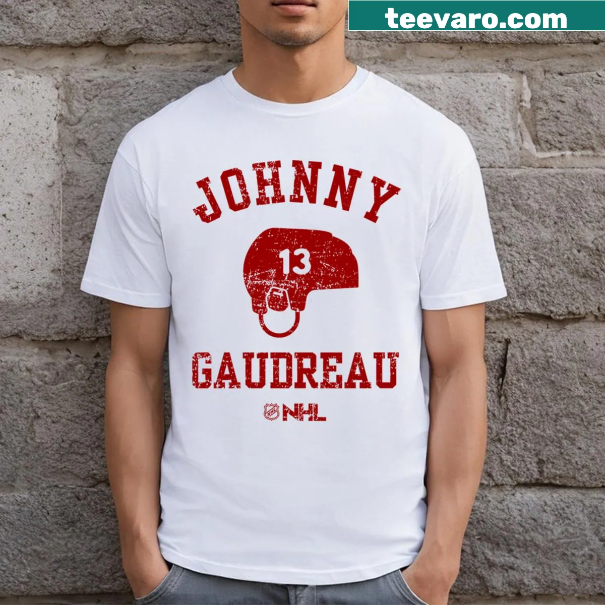 T-shirt featuring Johnny Gaudreau 13 for hockey fans — on a men's t-shirt