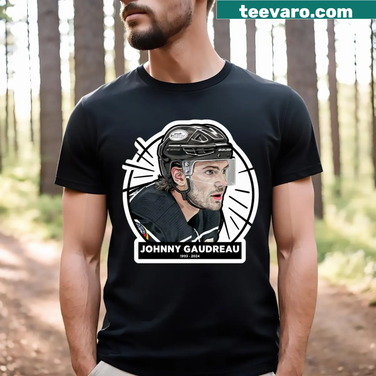Calgary 13 Johnny Gaudreau graphic T-shirt — on a men's t-shirt