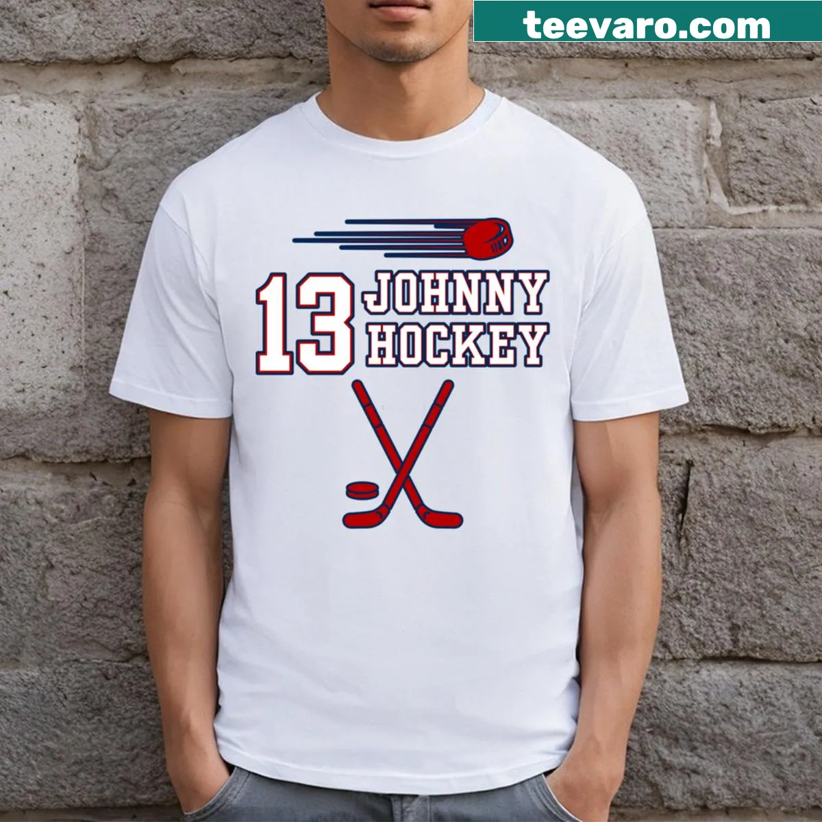 Johnny Gaudreau Hockey T-shirt with gradient design and number 13 — on a men's t-shirt