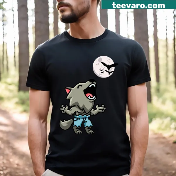 Cute kawaii werewolf howling at a full moon