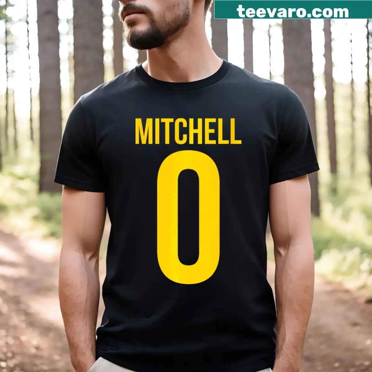 Kelsey Mitchell 0 name and number shirsey design — on a men's t-shirt