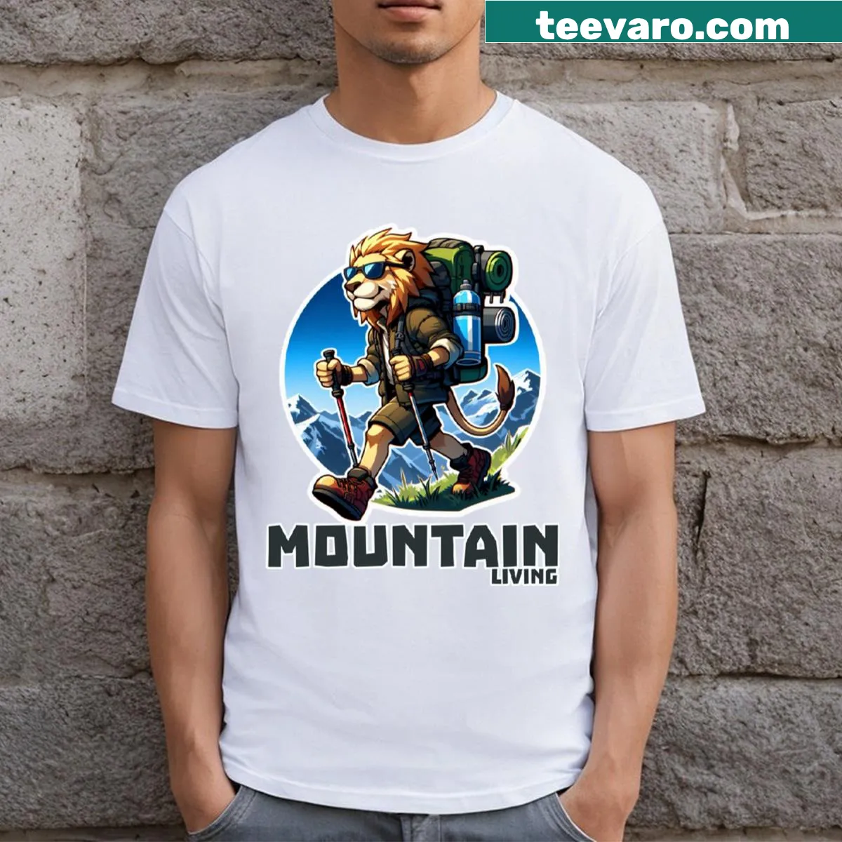 Edgy illustration hiking themed t-shirt — on a men's t-shirt
