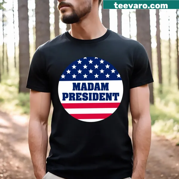 T-shirt featuring supportive text for Kamala Harris 2024 campaign