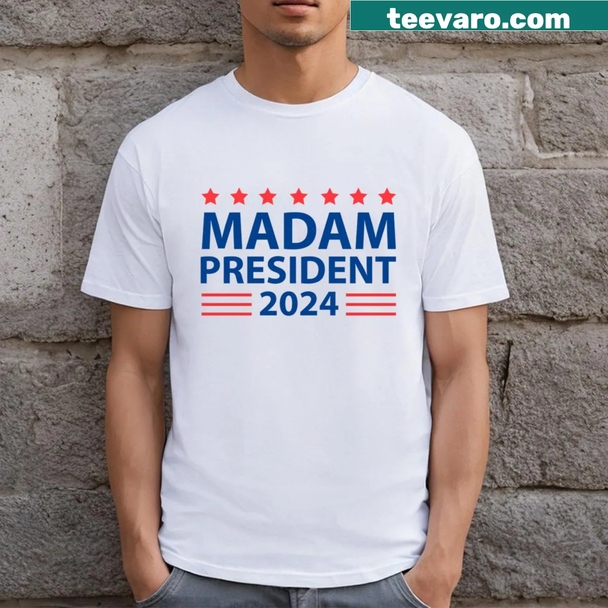 Support Kamala Harris for President 2024 T-shirt — on a men's t-shirt