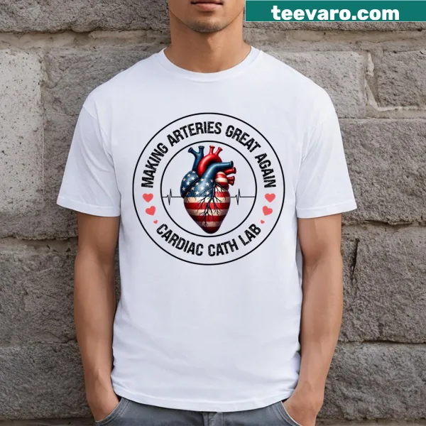 T-shirt for cardiac cath lab medical workers with heart health theme