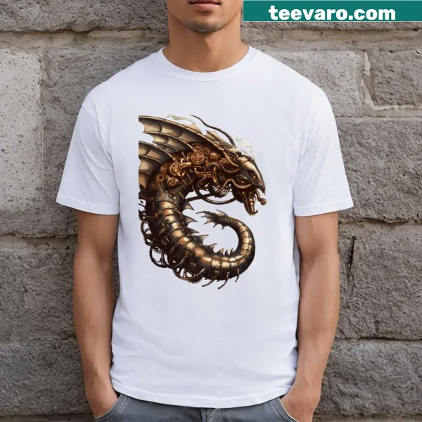 T-shirt featuring an illustration of a mechanical leviathan