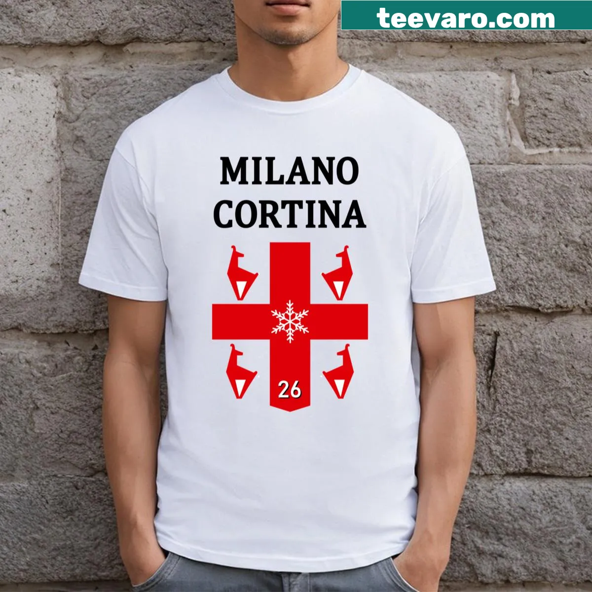 Illustration of a skier at Cortina ski resort on a T-shirt — on a men's t-shirt