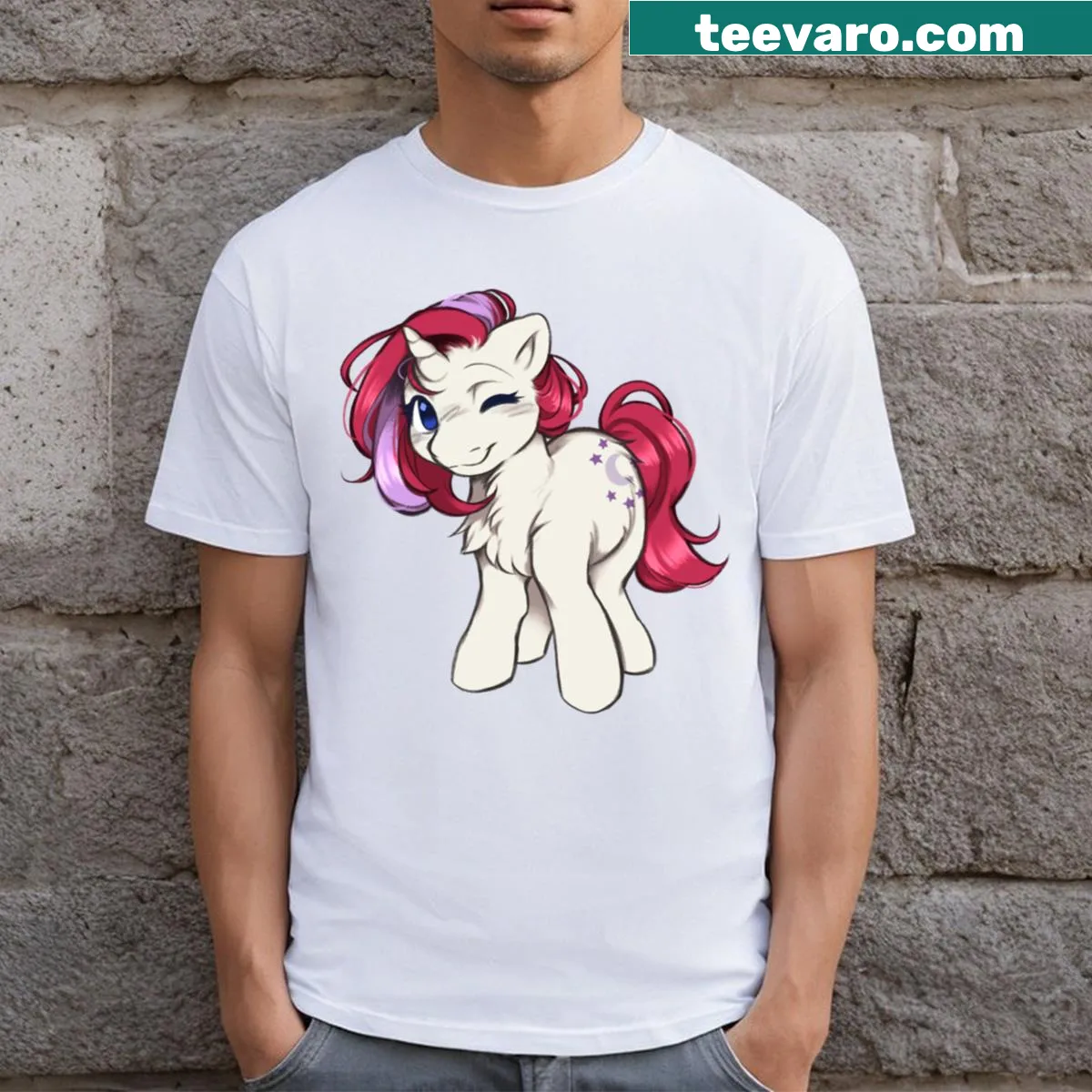 Whimsical T-shirt featuring Moondancer from the MLP universe — on a men's t-shirt