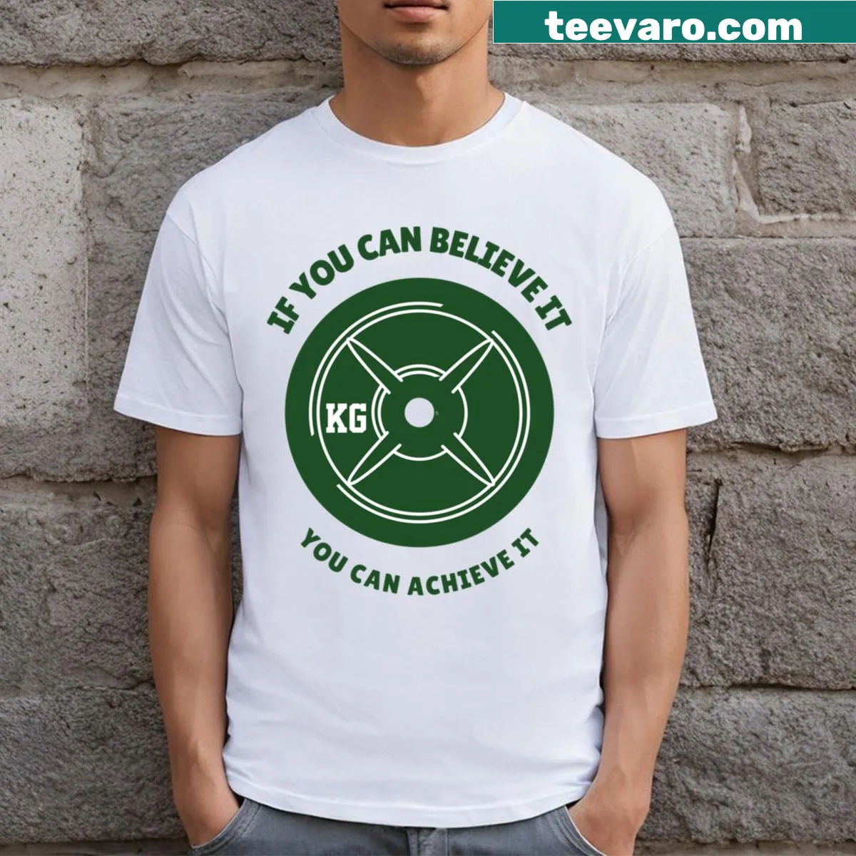 Motivational phrase printed on a gym T-shirt — on a men's t-shirt