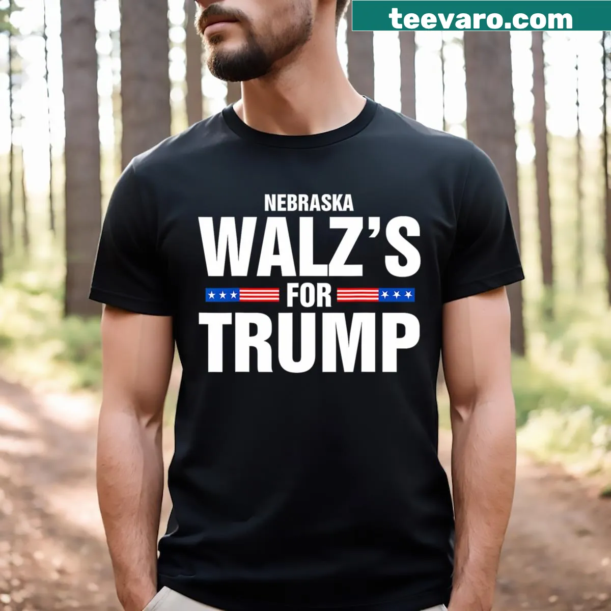 T-shirt supporting Walz for Trump with impactful text — on a men's t-shirt