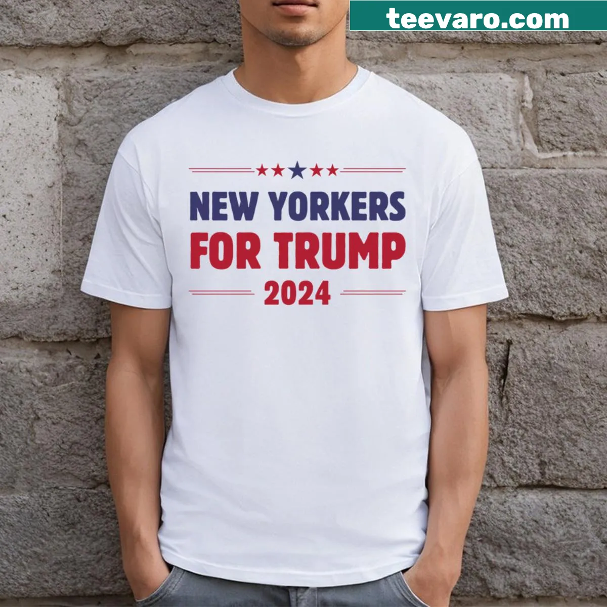 Bold New Yorkers For Trump T-shirt with impactful typography — on a men's t-shirt