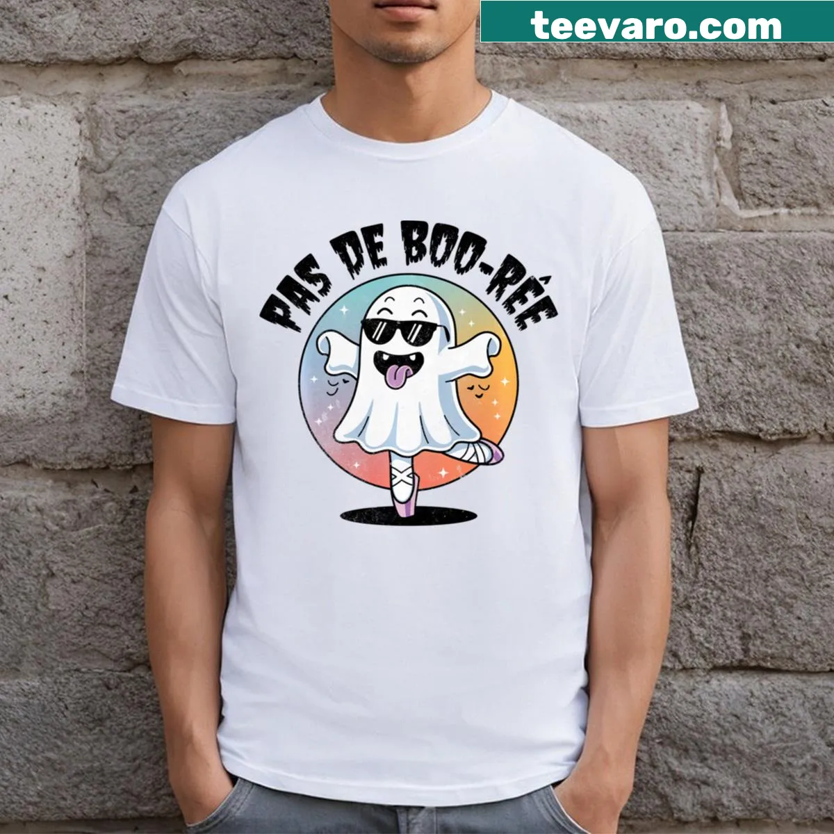 Playful ghost dance ballet design on a Halloween t-shirt for kids — on a men's t-shirt