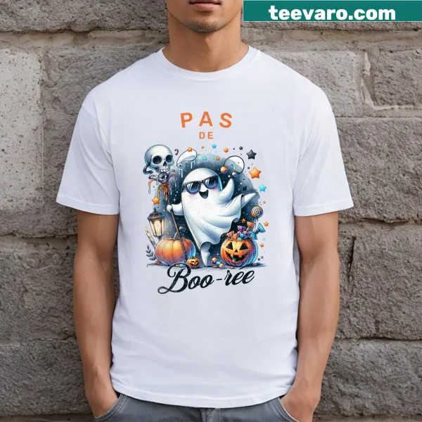 Cute ghost and pumpkin graphic on a Halloween t-shirt for kids