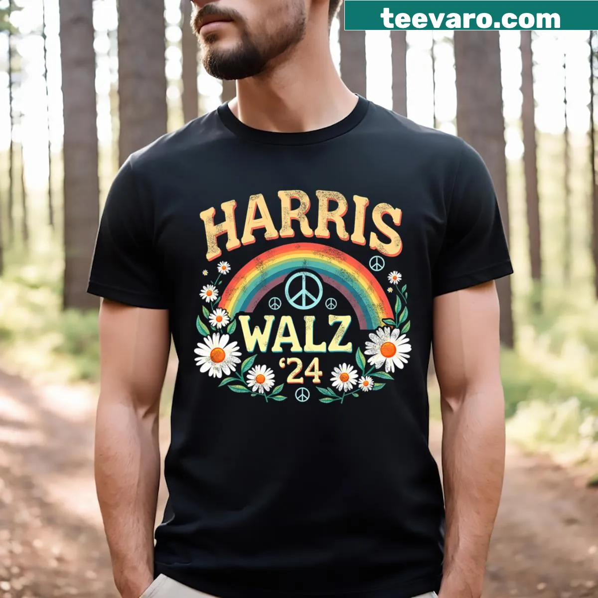 Retro T-shirt with peace sign and love design — on a men's t-shirt