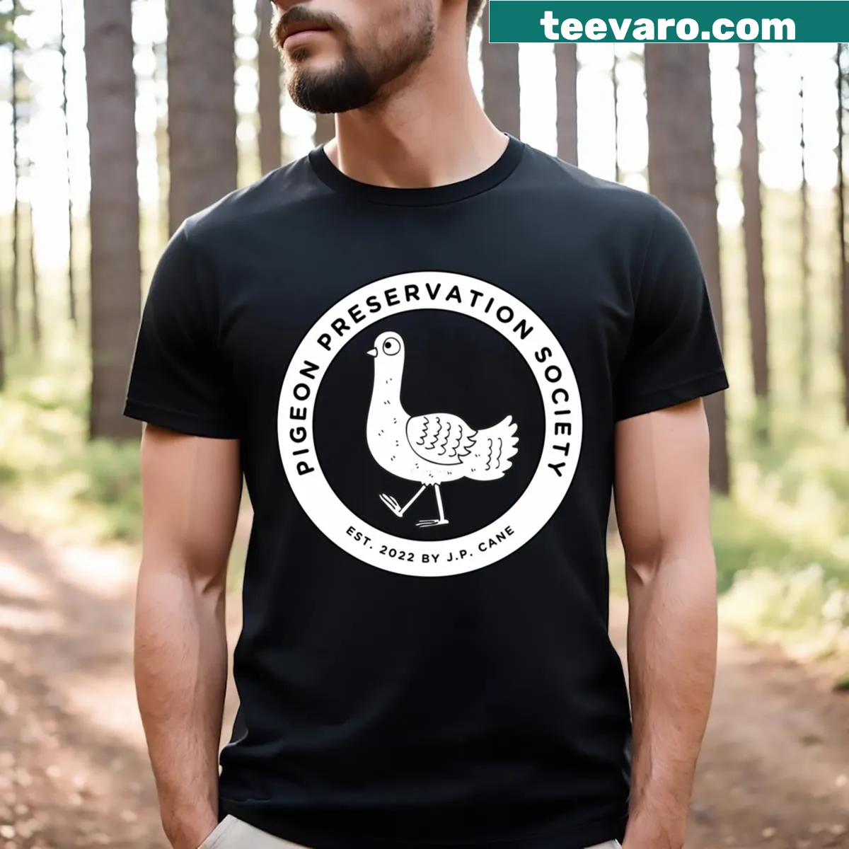 Pigeon Preservation Society T-shirt with unique typography — on a men's t-shirt