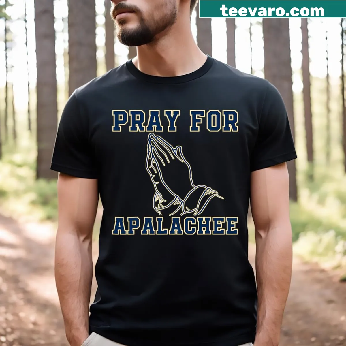 Inspirational t-shirt with 'Pray For Apalachee' text — on a men's t-shirt
