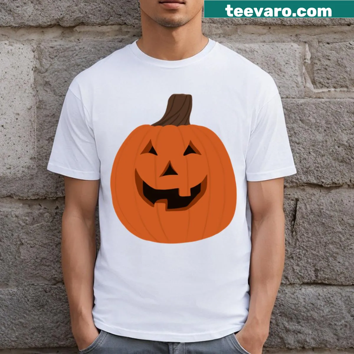 Playful pumpkin T-shirt with whimsical design — on a men's t-shirt