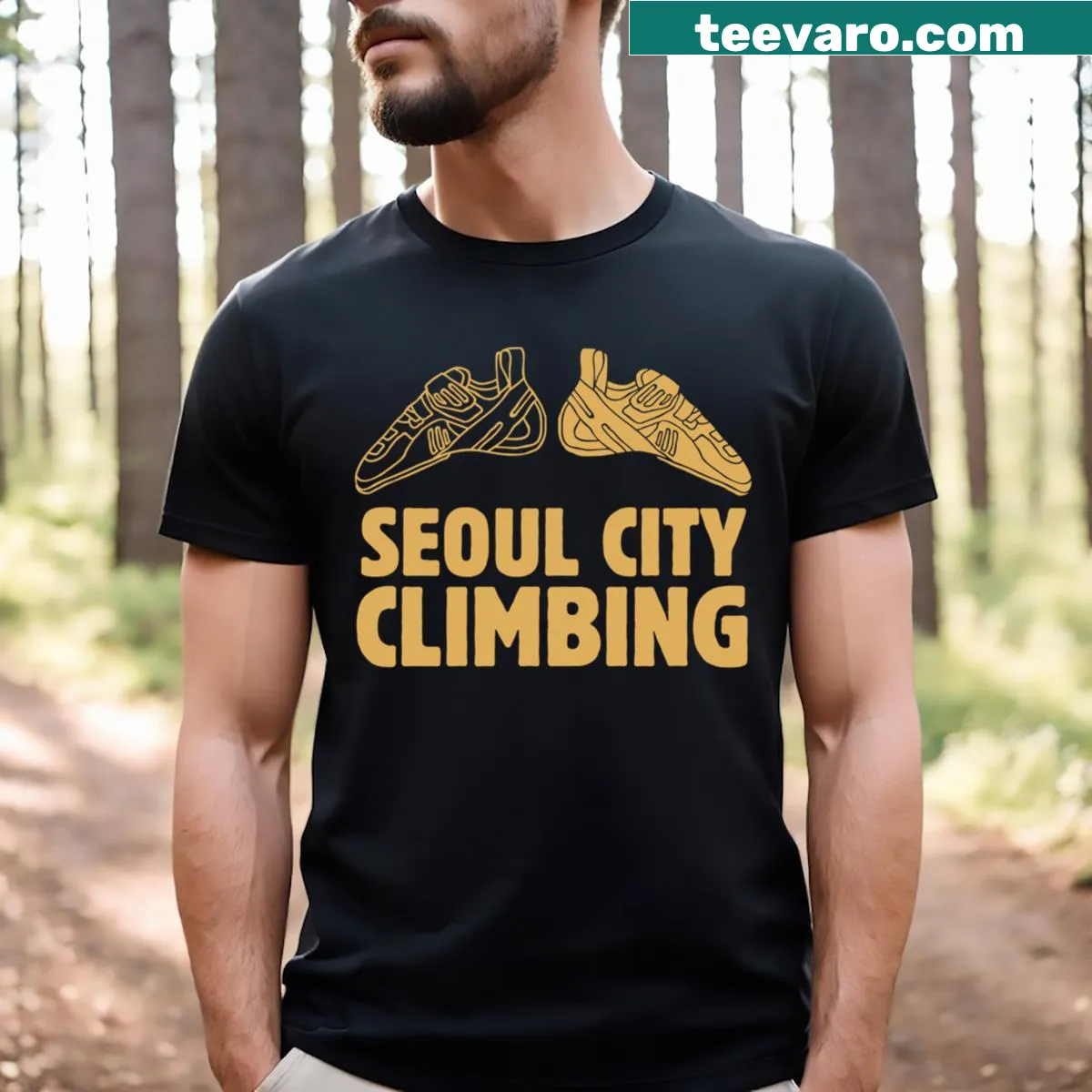 Seoul City Climbing t-shirt featuring nature and adventure design — on a men's t-shirt