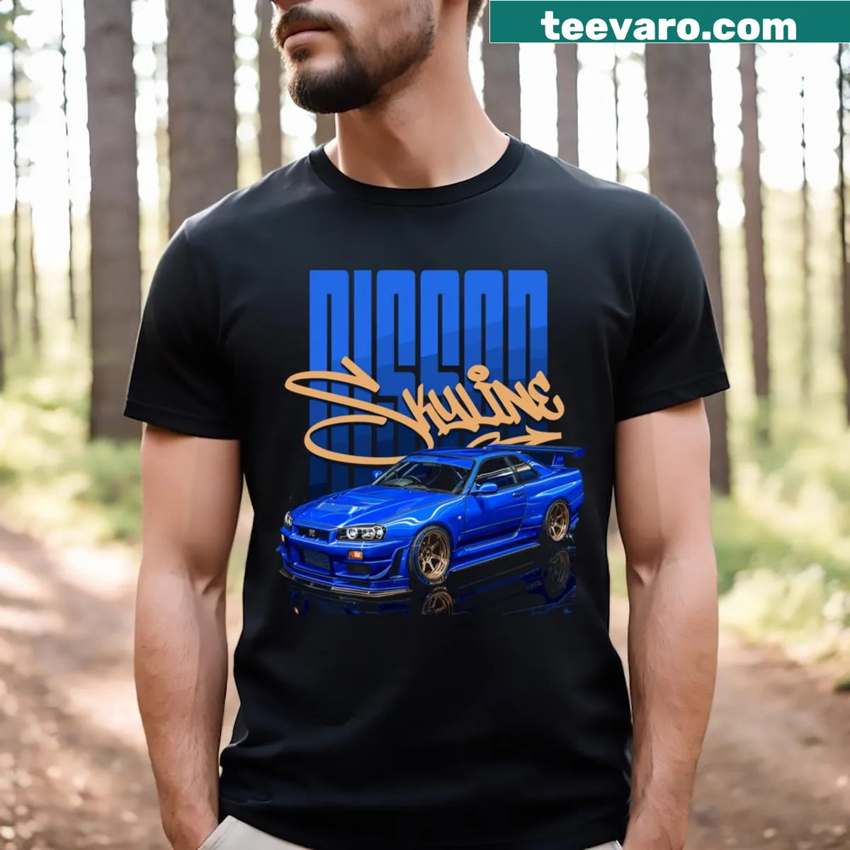 Vector graphic of a blue racing car on a T-shirt. — on a men's t-shirt