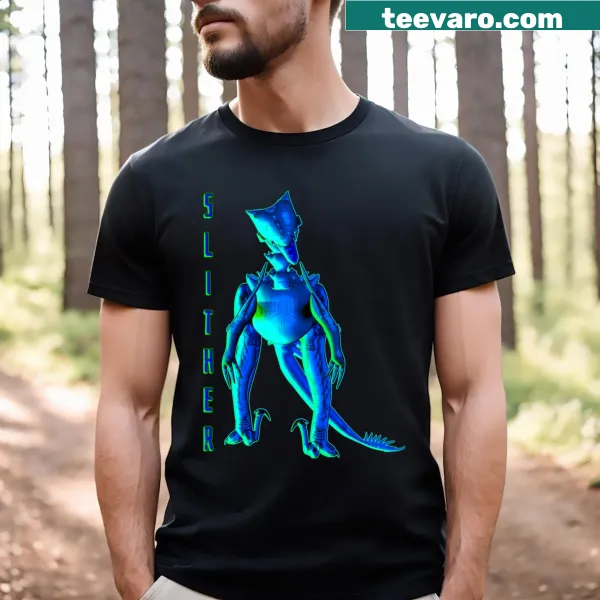 Stylized 'Slther' graphic T-shirt with dynamic typography