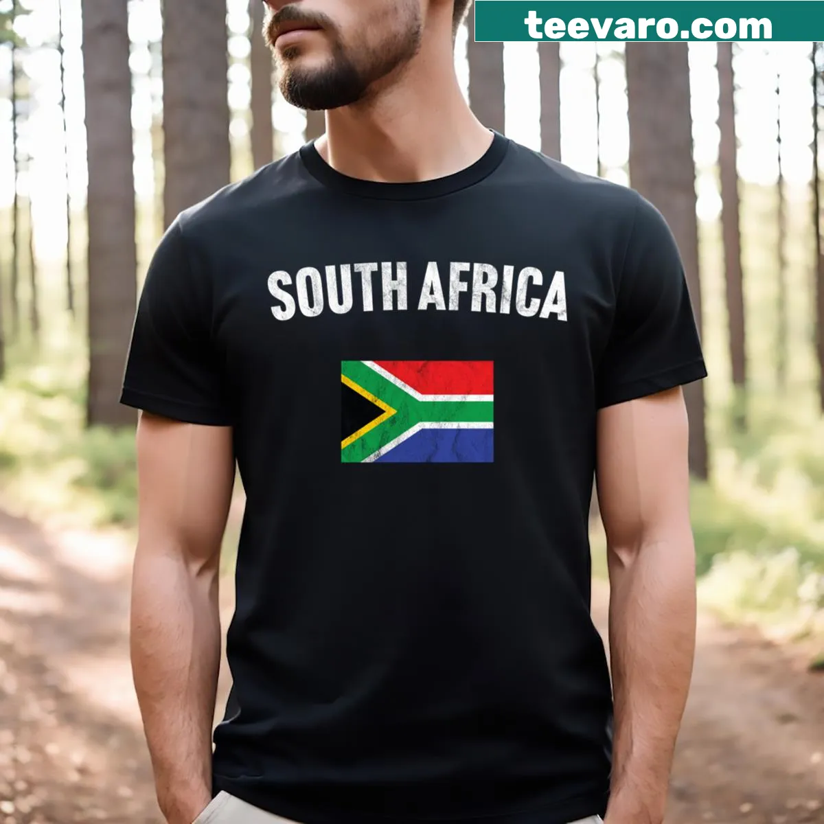 T-shirt featuring the South Africa flag design — on a men's t-shirt