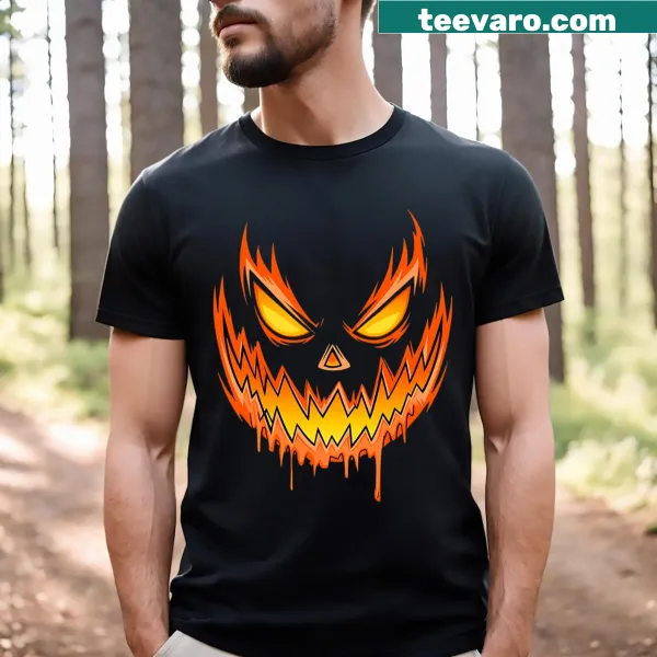 T-shirt with a playful jack-o-lantern pumpkin face for Halloween
