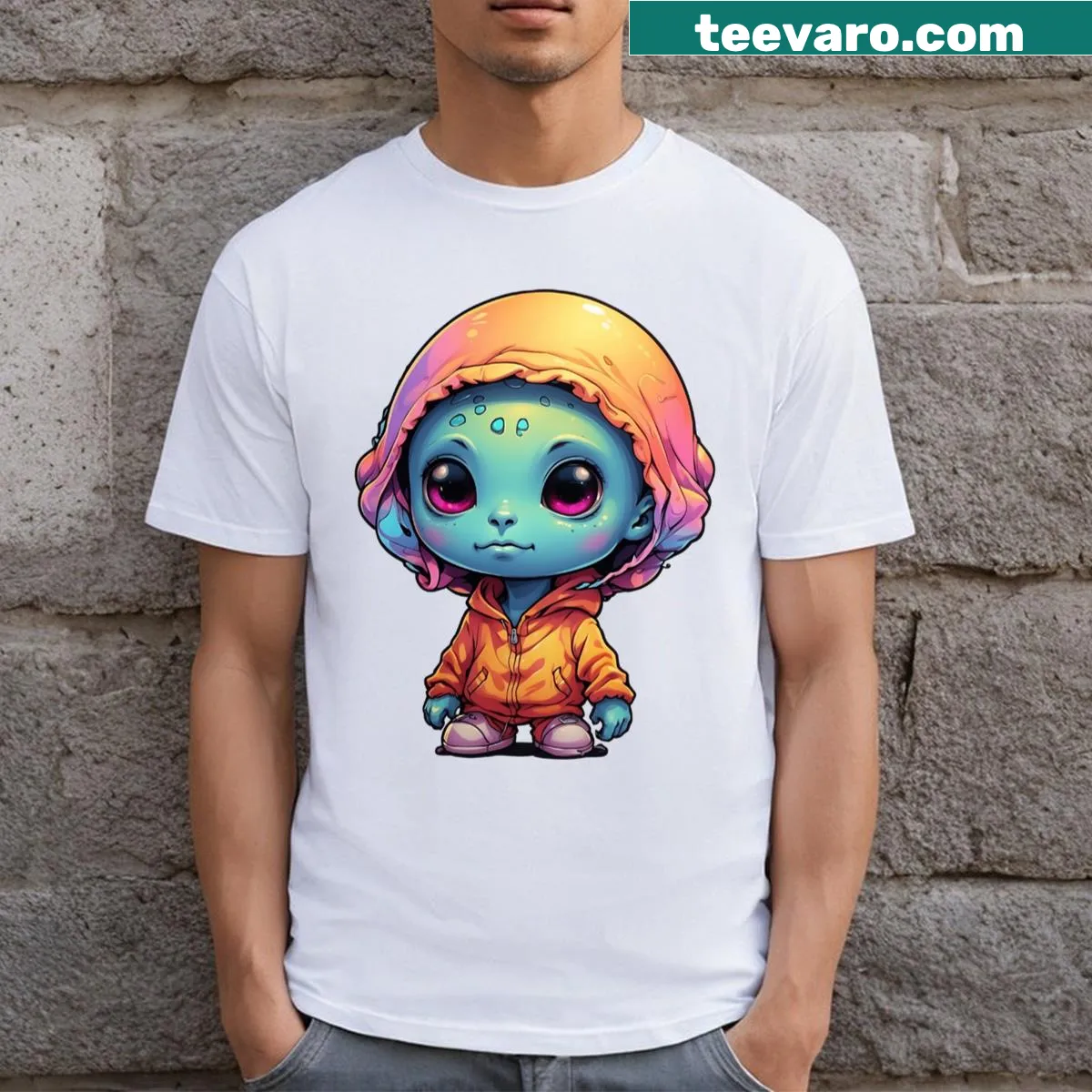 Playful alien illustration on a t-shirt from the September Collection — on a men's t-shirt