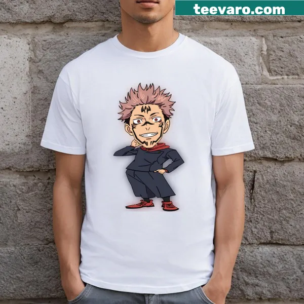 Illustration of Sukuna character on a stylish graphic t-shirt