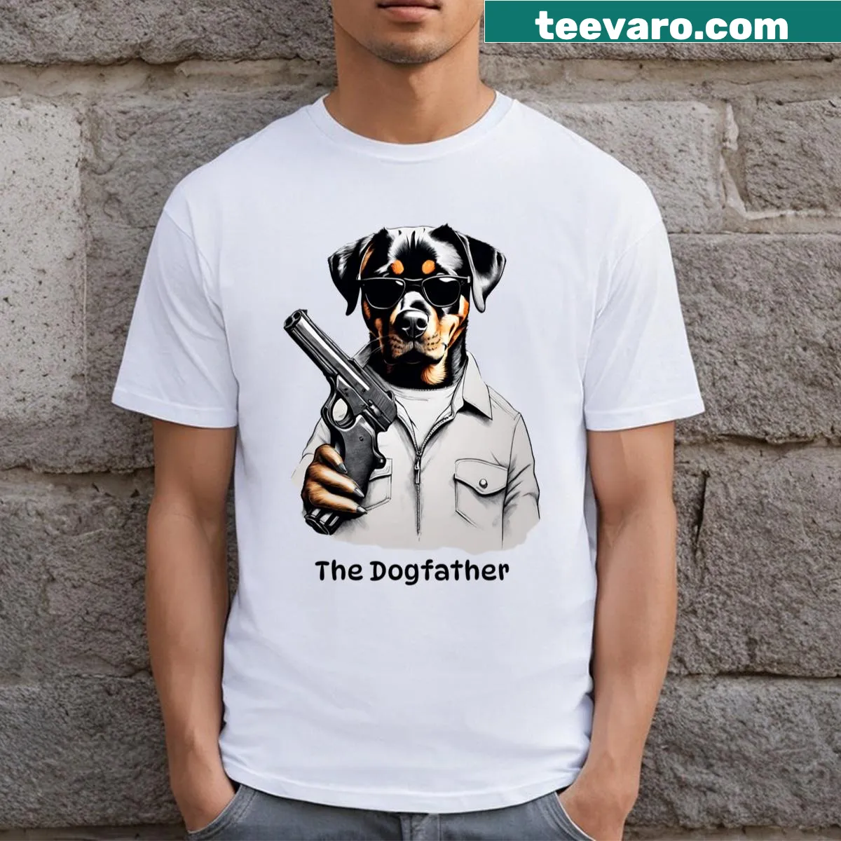 Typography design featuring the text 'Dogfather' on T-shirt — on a men's t-shirt