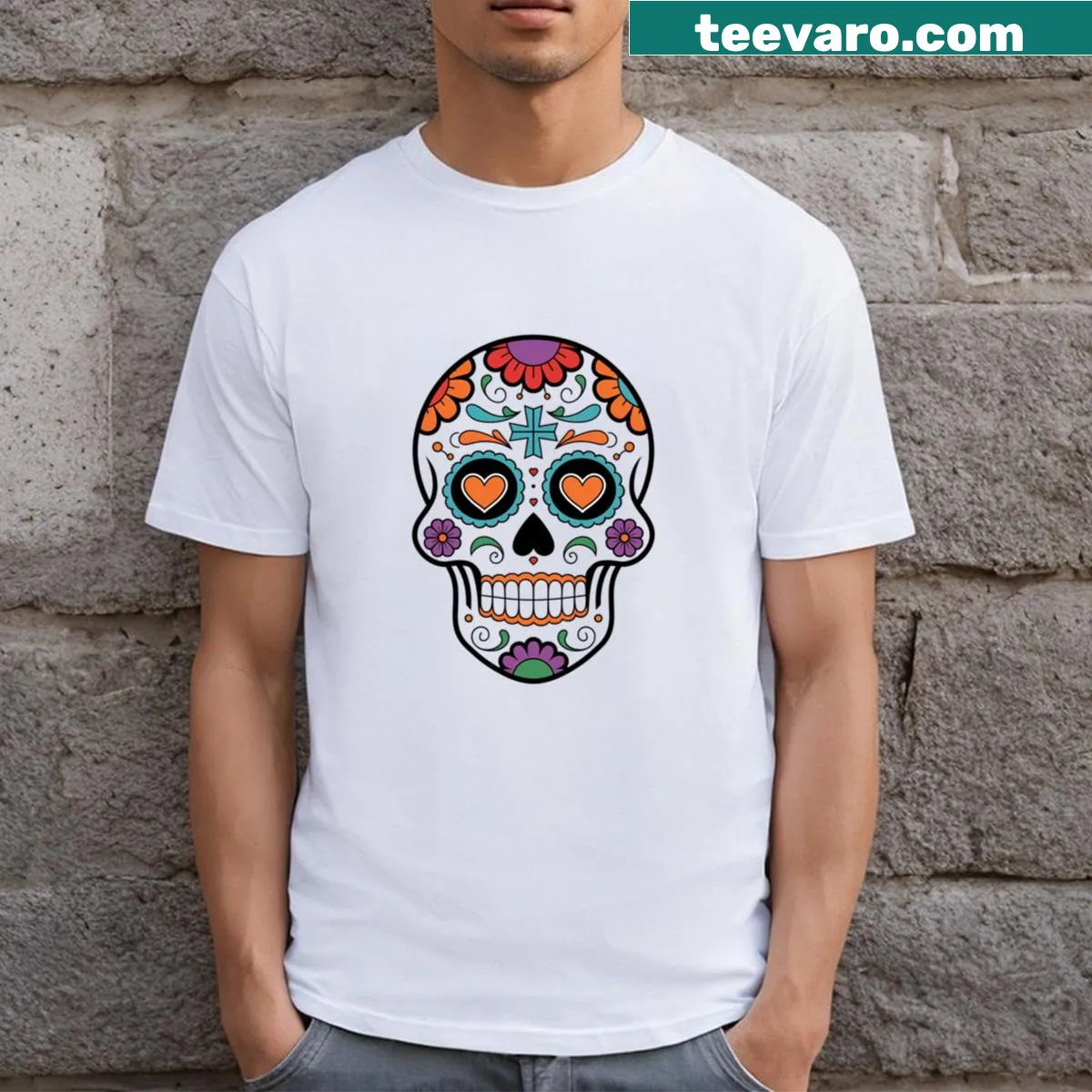 Playful typography design with a skull graphic on T-shirt — on a men's t-shirt