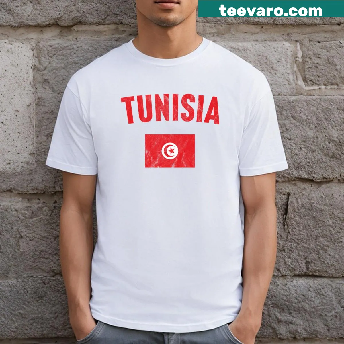 T-shirt featuring the flag of Tunisia for national pride. — on a men's t-shirt