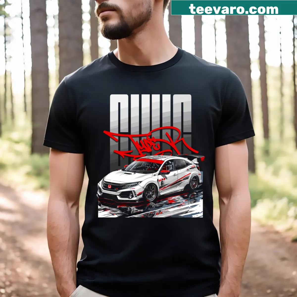 Illustration of a racing car on a T-shirt, perfect for car enthusiasts. — on a men's t-shirt