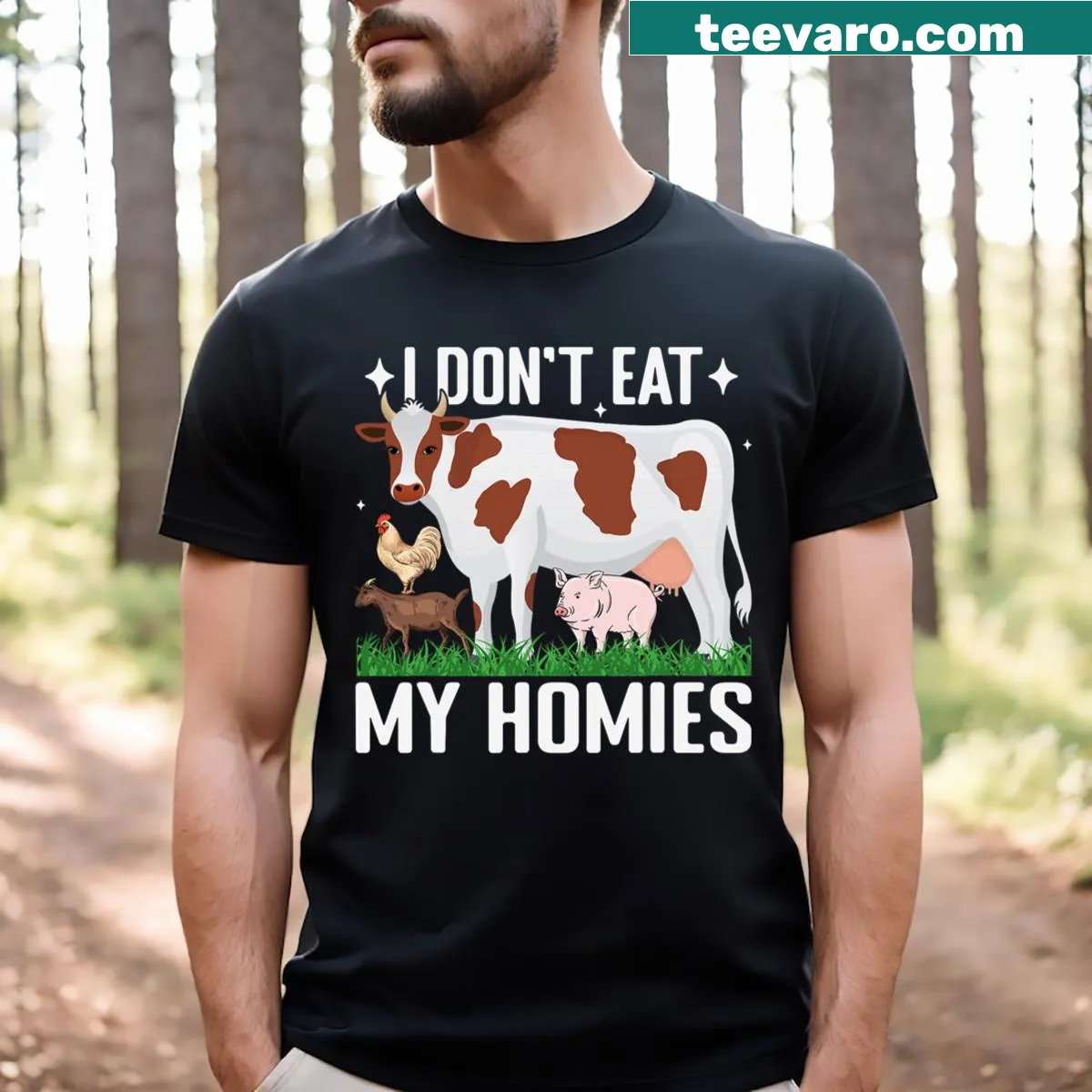 Funny retro T-shirt with a humorous message about vegetarianism. — on a men's t-shirt