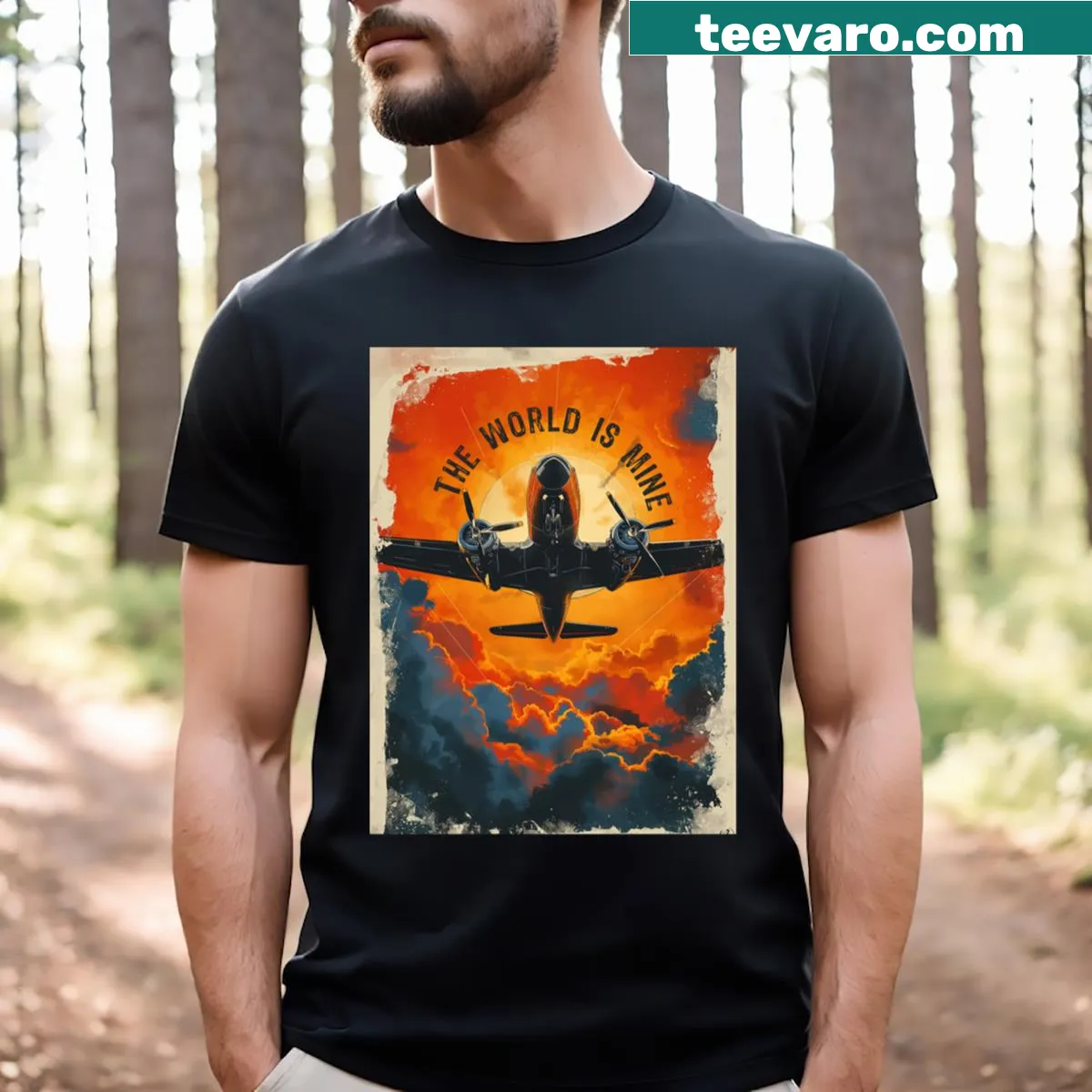 Vintage airplane t-shirt featuring retro aircraft artwork. — on a men's t-shirt