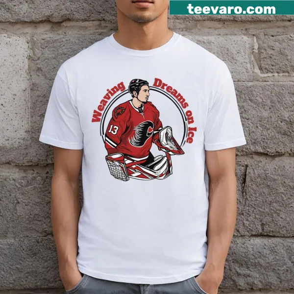 Artistic tribute t-shirt featuring Johnny Gaudreau's ice hockey performance.