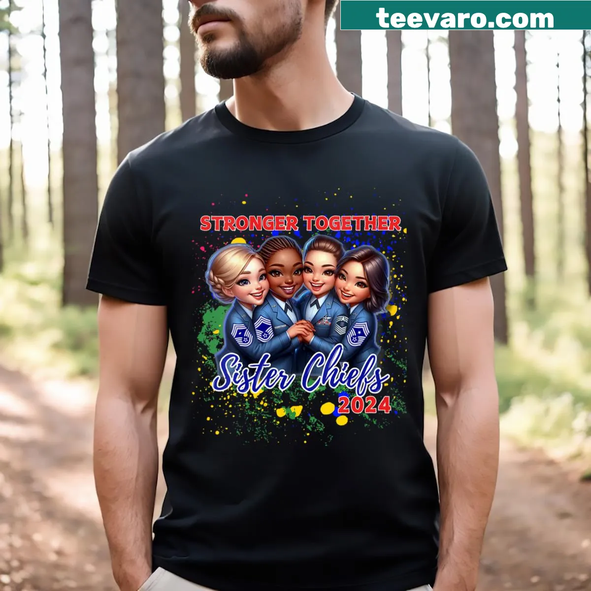 Inspirational shirt with 'Stronger Together' text for women. — on a men's t-shirt
