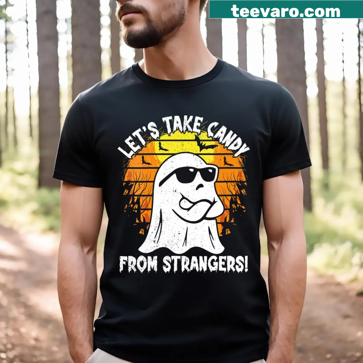 Womens V-neck T-shirt with a funny Halloween candy design. — on a men's t-shirt
