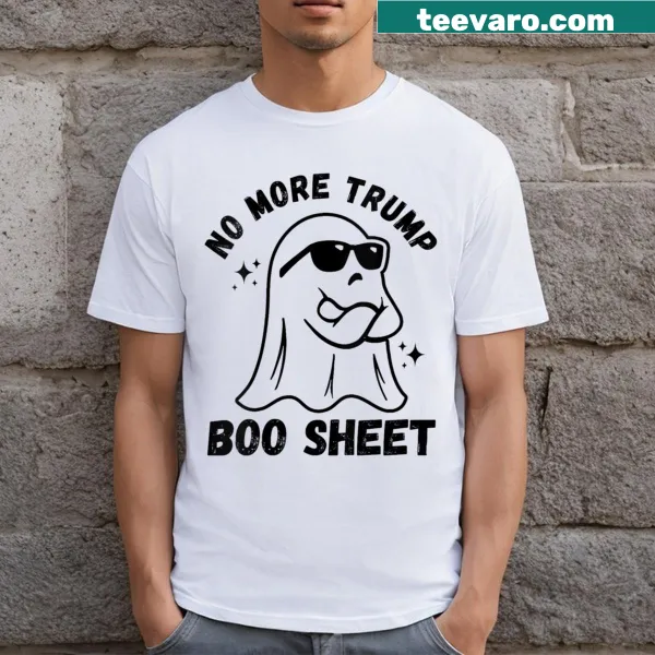 Halloween-themed V-neck t-shirt featuring a ghost and political message