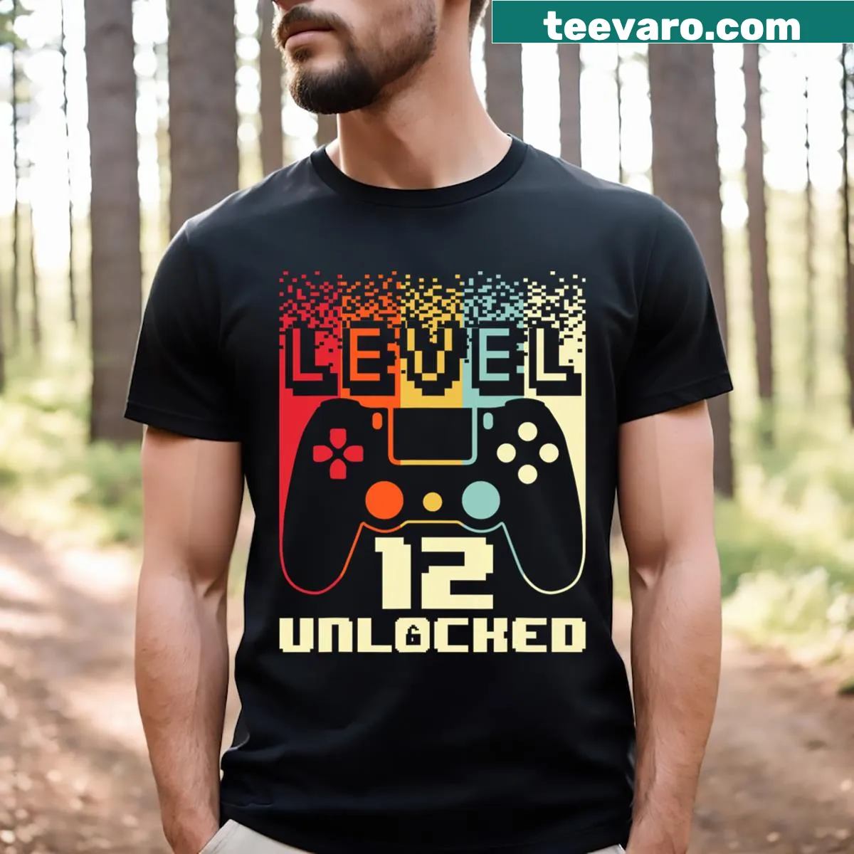 T-shirt with 'Level 12 Unlocked' graphic for 12th birthday — on a men's t-shirt