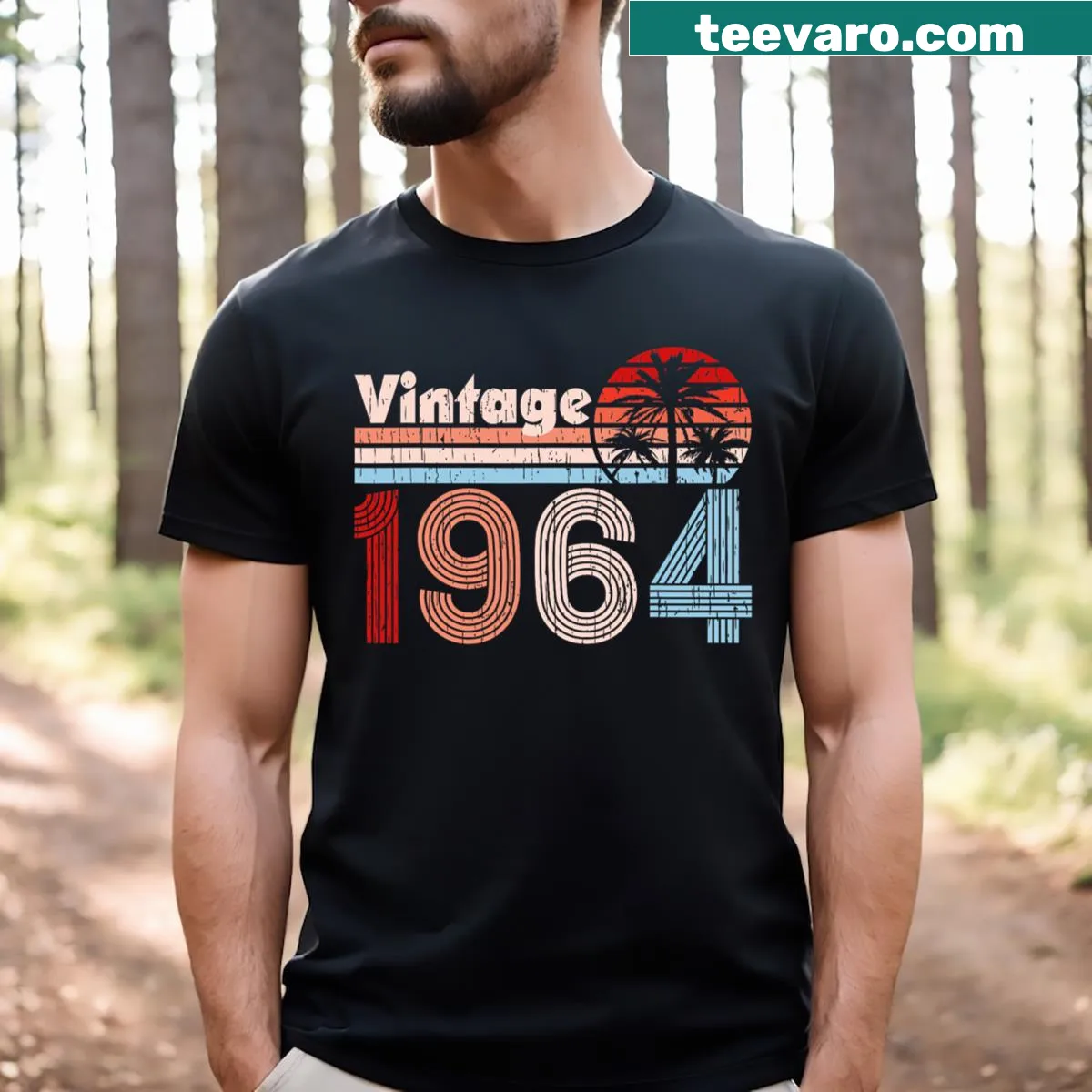 Retro graphic t-shirt celebrating 60th birthday since 1964 — on a men's t-shirt