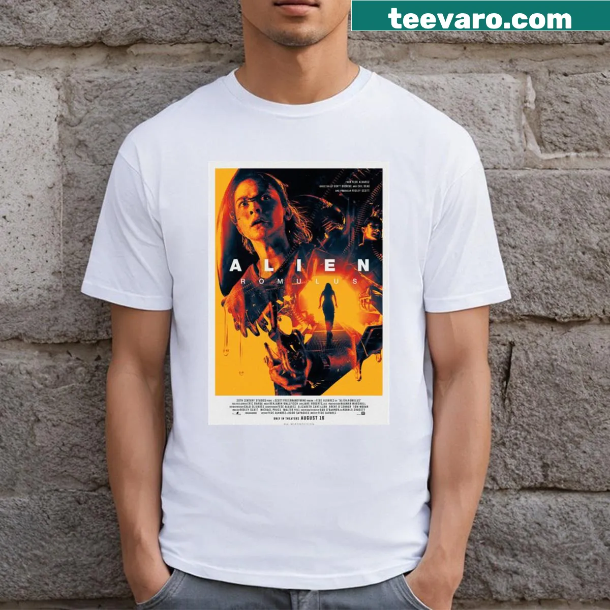 Alien Romulus 2024 T-shirt with imaginative extraterrestrial design — on a men's t-shirt